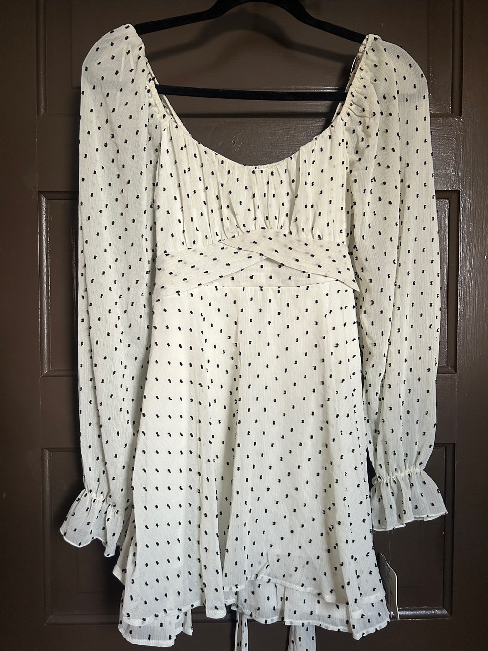 Cream Long-Sleeve Polka Dot Peasant Tunic